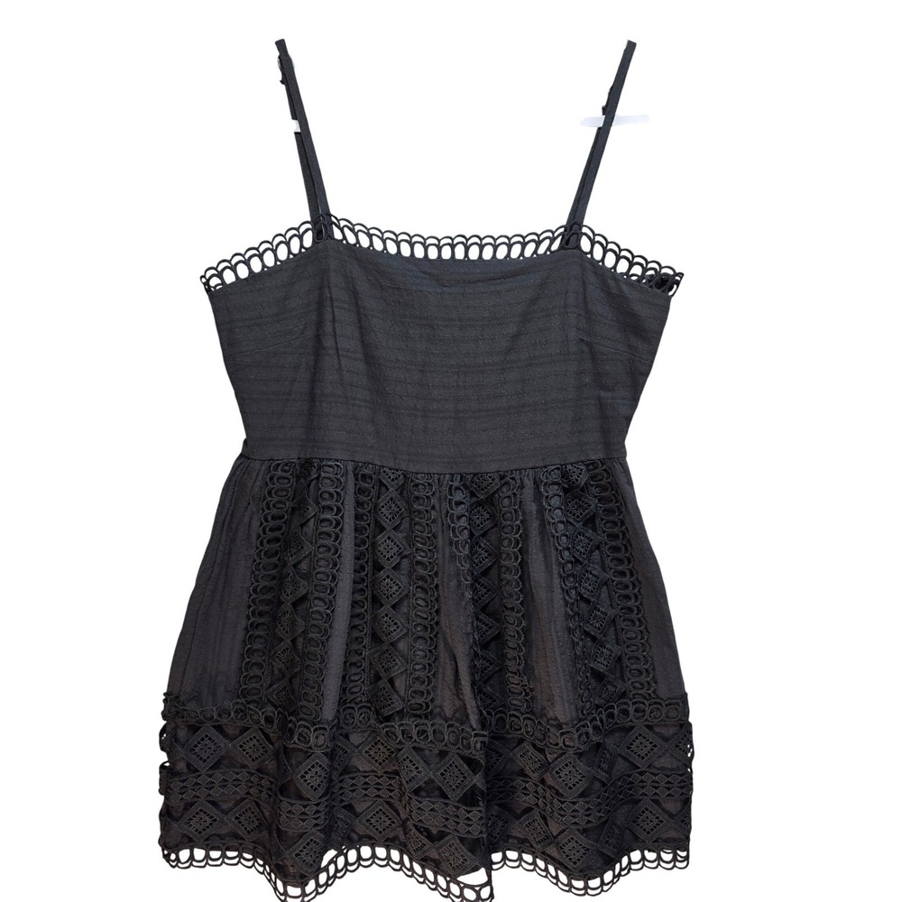 Forever 21 Black Crochet Lace Dobby Cami Dress Smocked Back Side Zip‎ Size L